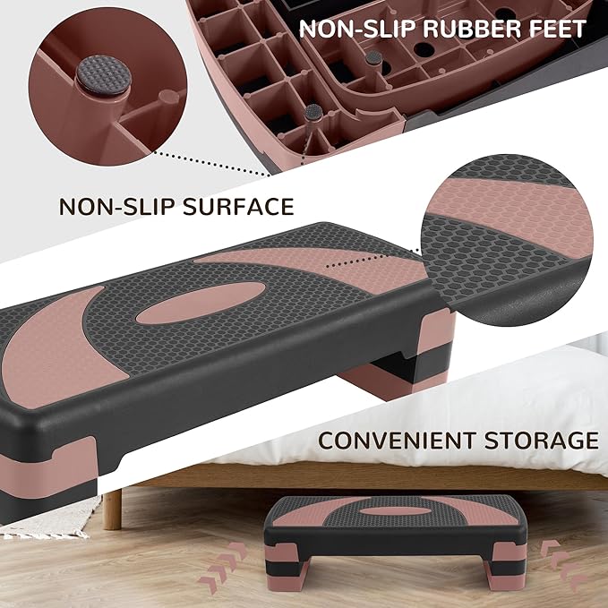 Fitvids Fitvids Step Aerobic Platform, 31" Exercise Step with 3 levels Adjustable Height, 4 Stackable Risers, Fitness Training Workout Stepper for Home Gym, Cardio Strength