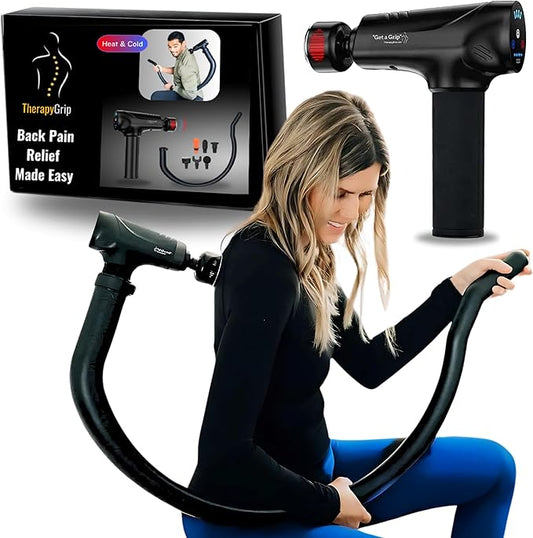 Professional Grade Massage Gun - Deep Tissue Back Massager with Heat and Cold Therapy Tip and Innovative Full-Body Extended Handle