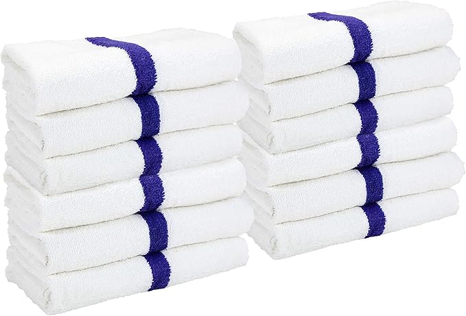 Arkwright White Bath Gym Towel - Pack of 6 - Bulk 100% Cotton Soft Quick Dry Sweat Absorbent Hotel Quality Towels for Workout, Bathroom, Spa, Pool, 22 x 44 in, Blue