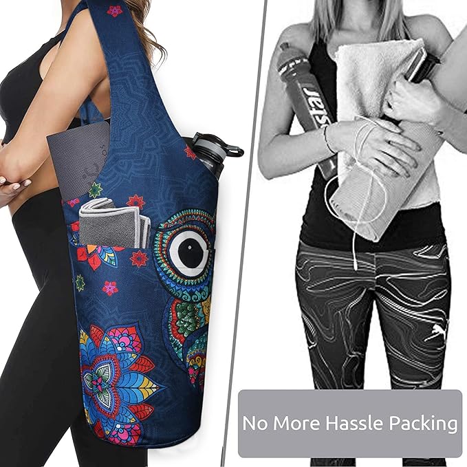 Fashion Printed Yoga Mat Bag with Large Side Pocket & Zipper Pocket Long Tote Yoga Bag Fit Most Size Mats - Holds More Yoga Accessories
