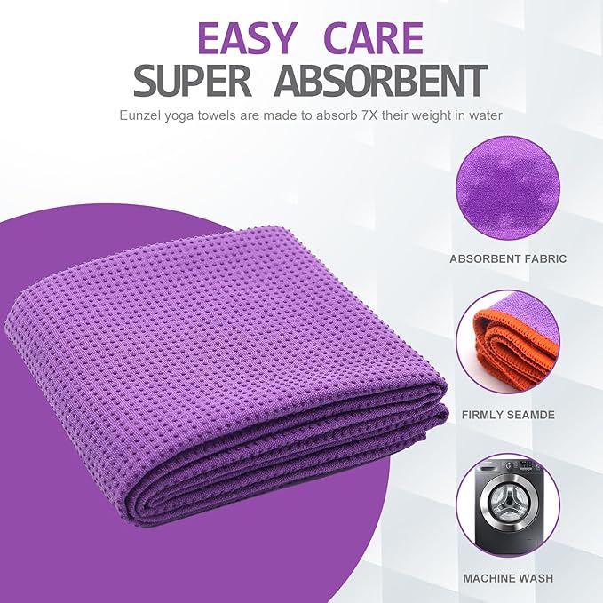 Eunzel Hot Yoga Towel - Microfiber Non Slip Yoga Mat Towel with Grip Dot Sweat Absorbent Towel for Hot Yoga, Pilates and Fitness 72" x 24", Purple/Orange