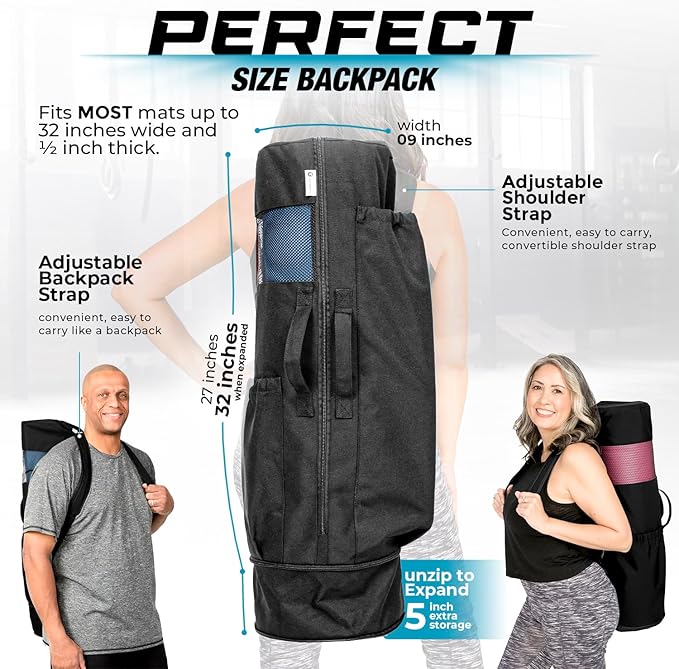MAGNILAY Yoga Mat Bag - for Women and Men, Yoga Bag with Pockets and Adjustable Strap, Yoga Mat Carrier, Fits Mats Blocks and Yoga Accessories for Workouts, (32”L x 9” Diameter)