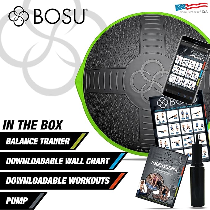 Bosu Half Ball Home Balance Exercise Trainer for Strength and Flexibility Workouts with Built to Last Burst Resistant Material and Hand Pump