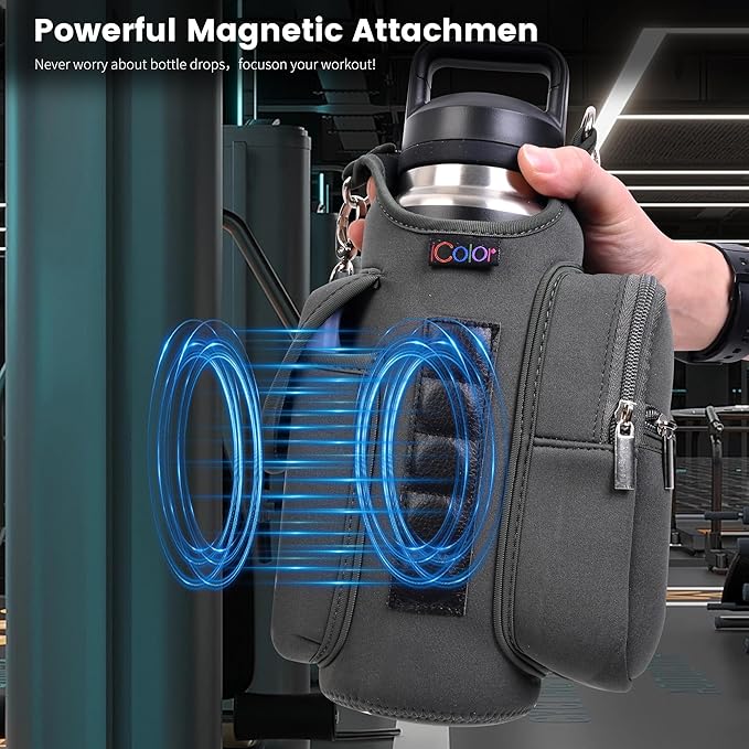 icolor Magnetic Gym Bag Water Bottle Carrier Holder with Phone Pockets & Shoulder Strap,Gym Magnetic Bag 5 Built-in Magnets Gym Accessories Organizer Magnetic Bottle Pouch Sleeve for Men Women