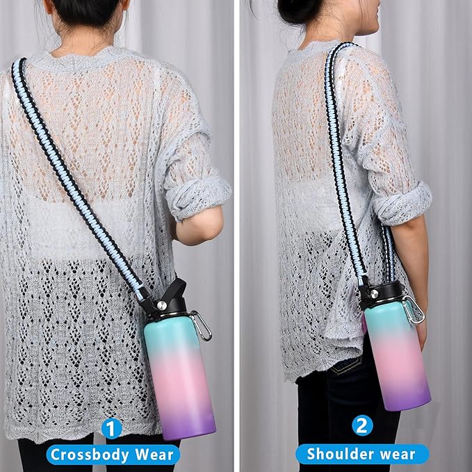 Wongeto Paracord Handle Carrier Holder with Shoulder Strap,Compatible with Hydro Flask Wide Mouth Water Bottles