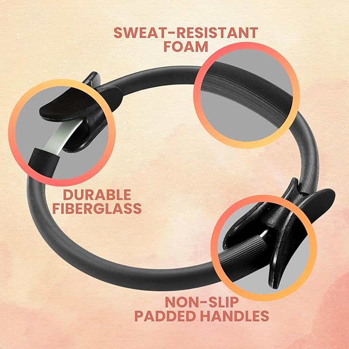Pilates Ring Circle - 2 Pack |14" Inch Fiberglass Pilates Home Equipment | Comfortable Padded Foam Handles | Ideal for Toning, Inner Thigh and Pelvic Exercises | Use at Home, Gym Classes |