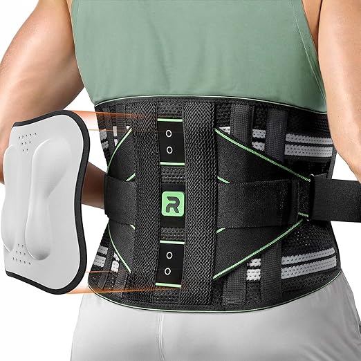 Back Brace for Lower Back Pain Relief, 8X Powerful Lumbar Support with 3D Pad, Support Belt for Men Women, Breathable Back Support Brace with Adjustable Strap, Green Size M