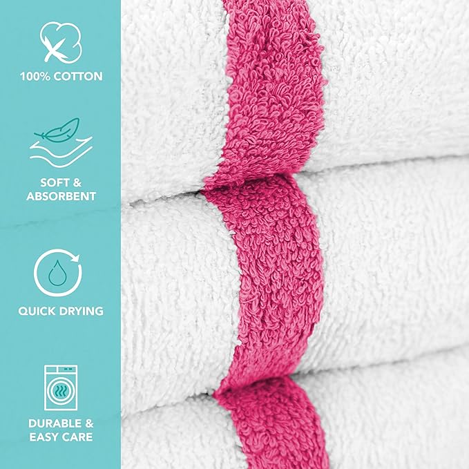 Arkwright White Bath Gym Towel - Pack of 6 - Bulk 100% Cotton Soft Quick Dry Sweat Absorbent Hotel Quality Towels for Workout, Bathroom, Spa, Pool, 22 x 44 in, Pink