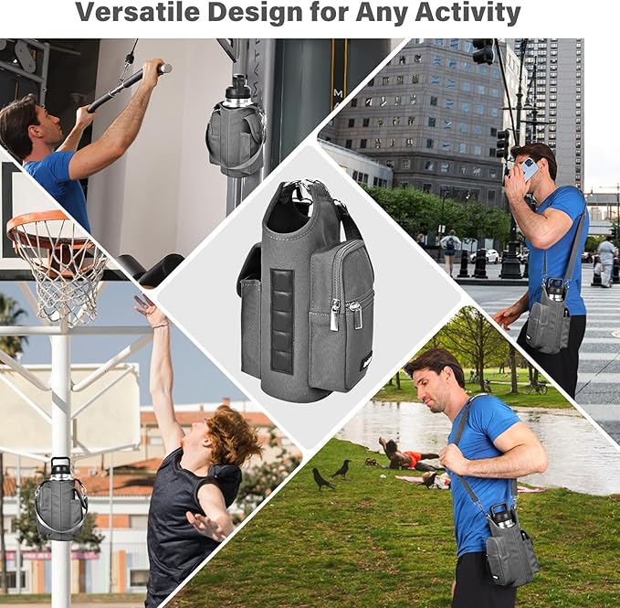 icolor Magnetic Gym Bag Water Bottle Carrier Holder with Phone Pockets & Shoulder Strap,Gym Magnetic Bag 5 Built-in Magnets Gym Accessories Organizer Magnetic Bottle Pouch Sleeve for Men Women