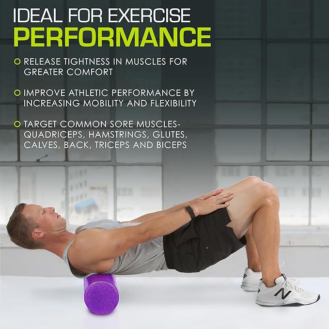 ProsourceFit High Density Foam Rollers 12 - inches Long, Firm Full Body Athletic Massage Tool for Back Stretching, Yoga, Pilates, Post Workout Muscle Recuperation, Black/Blue