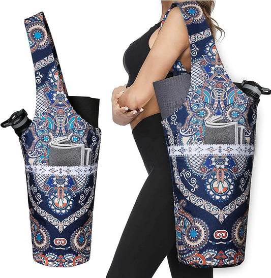 Fashion Printed Yoga Mat Bag with Large Side Pocket & Zipper Pocket Long Tote Yoga Bag Fit Most Size Mats - Holds More Yoga Accessories