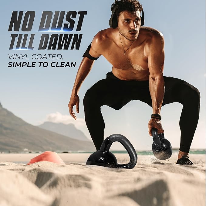 Yes4All Kettlebell, Vinyl Coated Kettlebell Cast Iron Sets with Stable Flat Bottom for Full Body Workout, Push up, Grip Strength Training & Weights Exercises