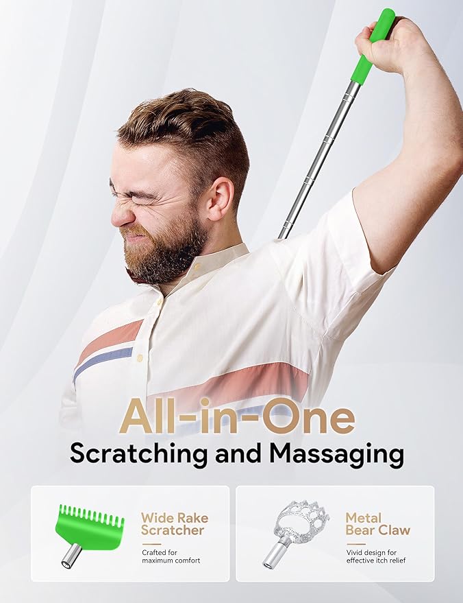 TUKUOS Telescoping Back Scratcher with 4Pcs Detachable Scratching Heads, Back Scratcher for Men/Women,Dual Sides Scratcher/Metal Paw/Rake Scratcher Christmas Gifts Stocking Stuffers for Women Men