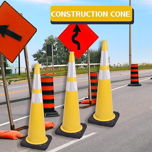 BESEA 6Pack 36” inch Traffic Cones Yellow Road Parking Cones Construction Safety Cone Structurally Stable for Traffic Control(Yellow Color)