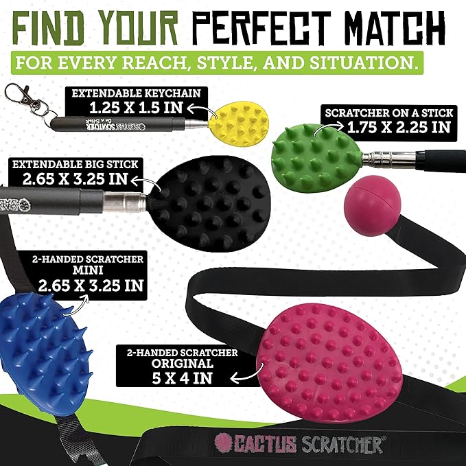 Cactus Scratcher Extendable Telescopic Back Scratcher - Extends 25" Long Double Sided Retractable Scratching Tool for Hand, Neck, Head, and Body - Universal Gift for Family, Pets, and Friends, Blue