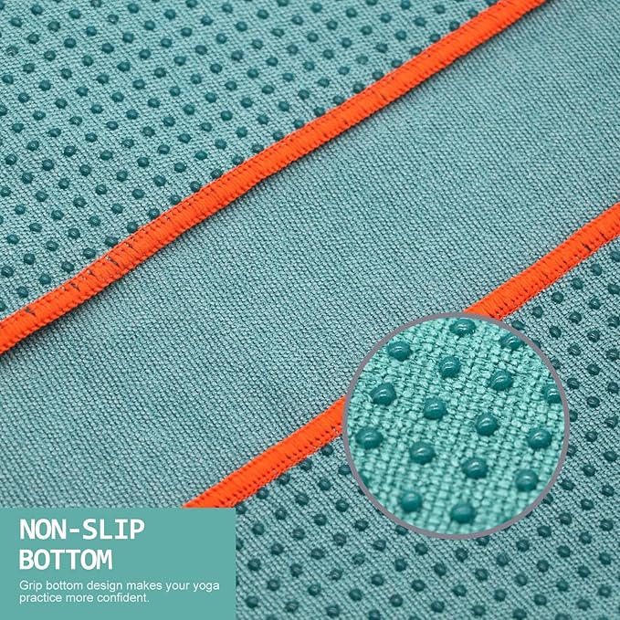 Eunzel 2 Pack Hot Yoga Towel with Grip Dot, Non Slip Yoga Mat Towe Sweat Absorbent Towel for Hot Yoga,Bikram, Pilates and Fitness 72" x 24", Dark Cyan/Pink