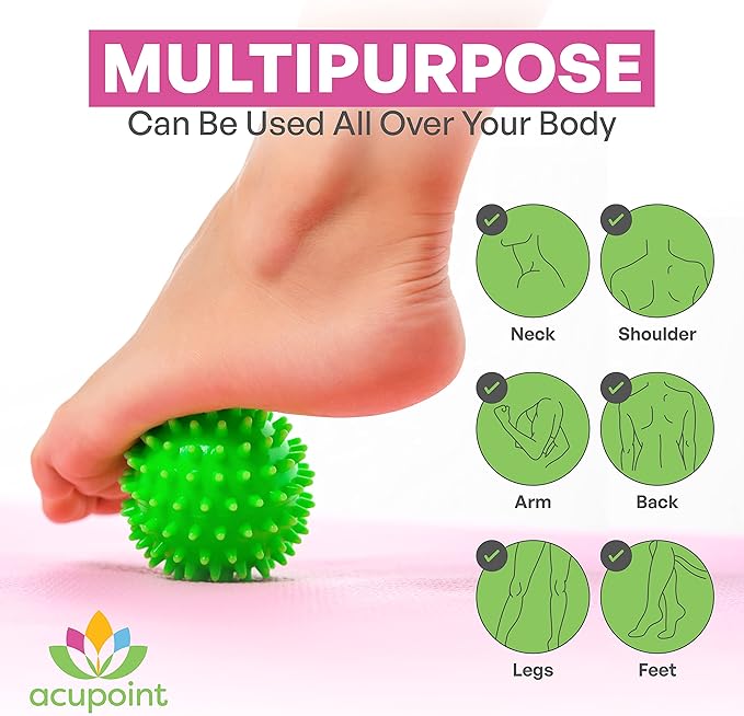Physical Massage Therapy Lacrosse Ball Set Ideal for Yoga Deep Tissue Massage Trigger Point Therapy and Myofascial Release Physical Therapy Back Foot Plantar Fasciitis (Spiky Ball)
