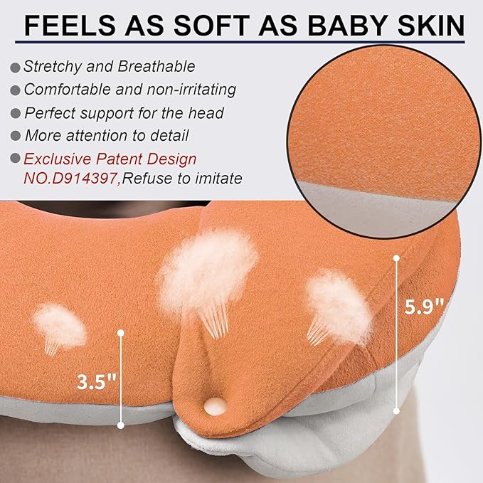 BUYUE Travel Neck Pillows for Airplanes, 360° Head Support Sleep for Long Flight, Skin-Friendly & Breathable, Kit with 3D Contoured Eye Mask, Earplugs and Storage Bag (Adult, Orange, 90+ lbs)