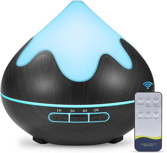 500ML Essential Oil Diffuser, Aromatherapy Diffuser with Remote Control, Multifunctional Air Diffusers for Home Office Room, Fragrance Aroma Diffuser with 7 Color LED & 2 Mist Mode, Black