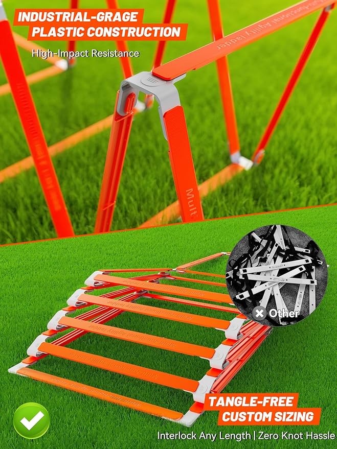 Tangle-Free Agility Ladder for Kids/Athletic – Multi-Use Speed Training Ladder for Footwork Drills/Football/Soccer/Boxing - Agility Equipment for Workout/Exercise/Fitness – 10 Rung
