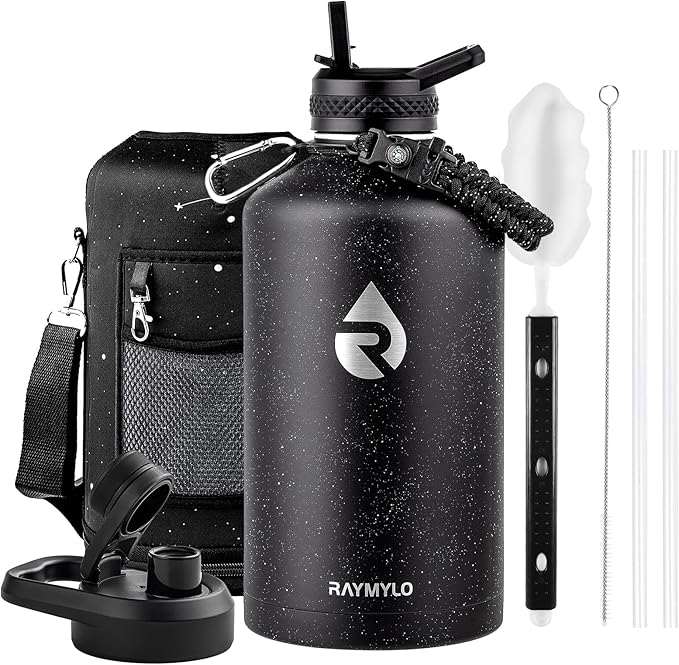 128oz Insulated Water Bottle, Triple Wall Vacuum Stainless Steel Water Bottles - Keeps Cold 48H, Reusable One Gallon Flask Jug for Gym, Sports, Camping, Hiking,Travel, Starry Sky-Black