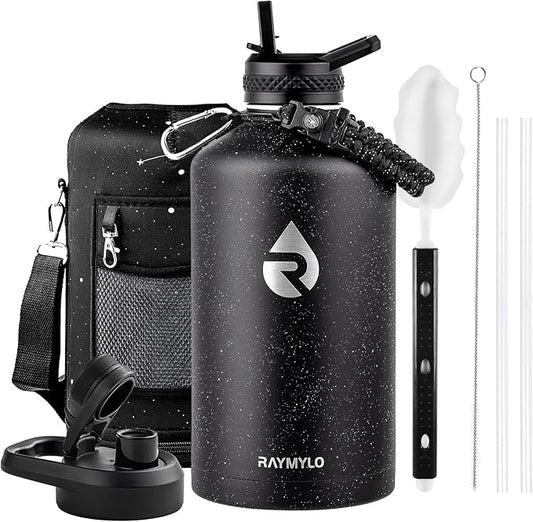 128oz Insulated Water Bottle, Triple Wall Vacuum Stainless Steel Water Bottles - Keeps Cold 48H, Reusable One Gallon Flask Jug for Gym, Sports, Camping, Hiking,Travel, Starry Sky-Black