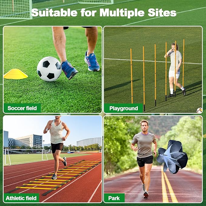 24Pcs Soccer Agility Training Equipment Set Ultimate Agility Poles Cones Ladder More for Quick Assembly and Easy Portability Suitable for All Skill Levels Enhance Speed Agility Training