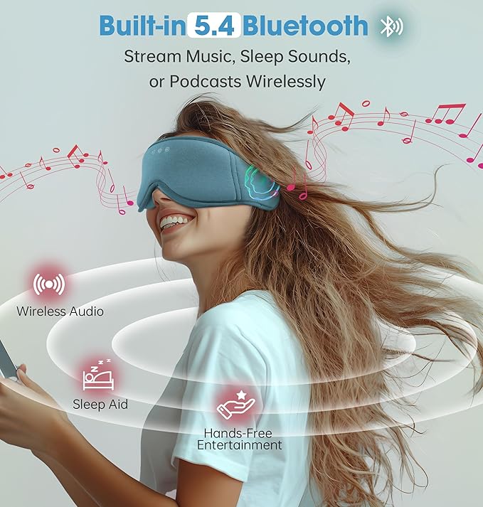 BambooCotton 3D Bluetooth Sleep Mask, LC-dolida 2025 New Sleep Headphones, Wireless Comfort, Sustainable Luxury for Better Sleep