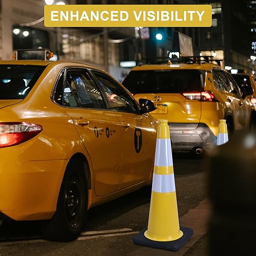OrangeStar 6-Pack 28" Traffic Cones, Yellow Safety Cones with Reflective Collars, Heavy Duty Base for Construction, Parking Lot, Road Work, Flexible PVC, Indoor & Outdoor Use