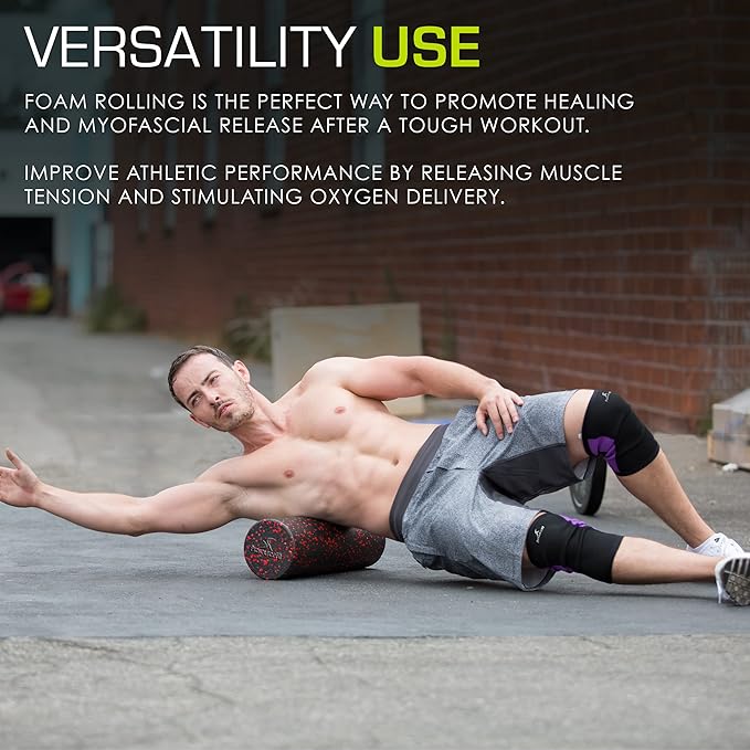 ProsourceFit High Density Foam Rollers 12 - inches Long, Firm Full Body Athletic Massage Tool for Back Stretching, Yoga, Pilates, Post Workout Muscle Recuperation, Black/Blue