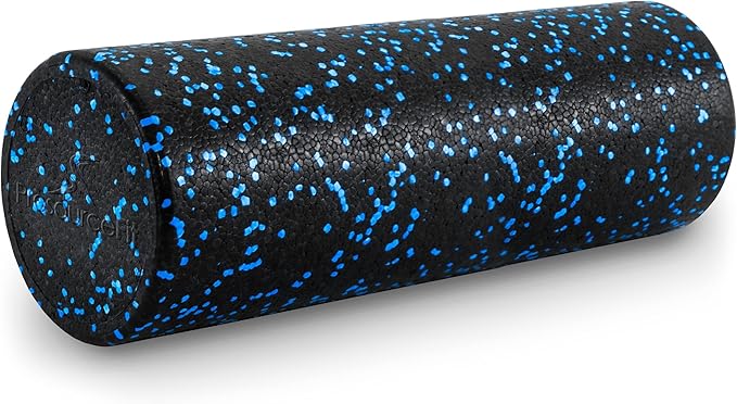 ProsourceFit High Density Foam Rollers 12 - inches Long, Firm Full Body Athletic Massage Tool for Back Stretching, Yoga, Pilates, Post Workout Muscle Recuperation, Black/Blue