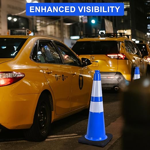 OrangeStar 6-Pack 28" Traffic Cones, Blue Safety Cones with Reflective Collars, Heavy Duty Base for Construction, Parking Lot, Road Work, Flexible PVC, Indoor & Outdoor Use