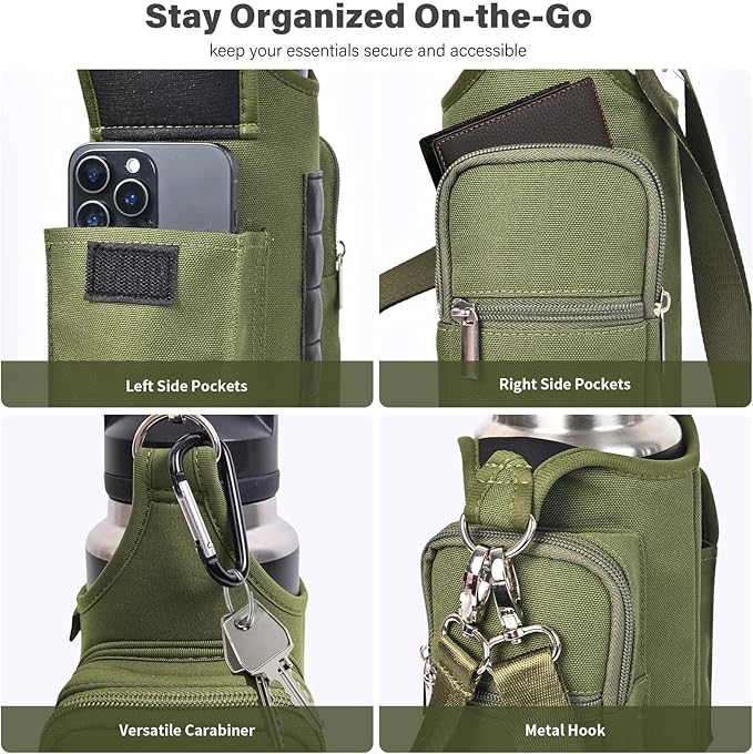 icolor Magnetic Gym Bag Water Bottle Carrier Holder with Phone Pockets & Shoulder Strap,Gym Magnetic Bag 5 Built-in Magnets Gym Accessories Organizer Magnetic Bottle Pouch Sleeve for Men Women