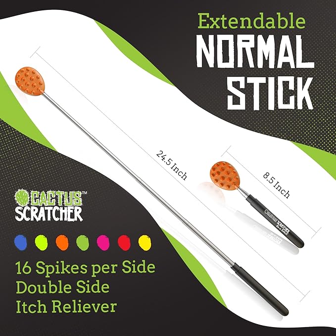 Cactus Scratcher Extendable Telescopic Back Scratcher - Extends 25" Long Double Sided Retractable Scratching Tool for Hand, Neck, Head, and Body - Universal Gift for Family, Pets, and Friends, Orange