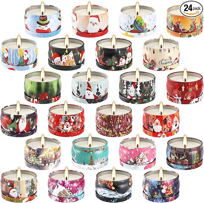 24 Pack Christmas Scented Candles Set for Home, Relaxing Stress Relief, Aromatherapy - Natural Soy Wax and Fragrance - Gifts for Women, Mom, Best Friend, Wife, Birthday
