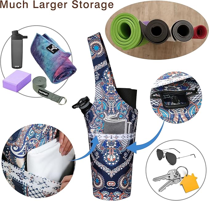 Fashion Printed Yoga Mat Bag with Large Side Pocket & Zipper Pocket Long Tote Yoga Bag Fit Most Size Mats - Holds More Yoga Accessories