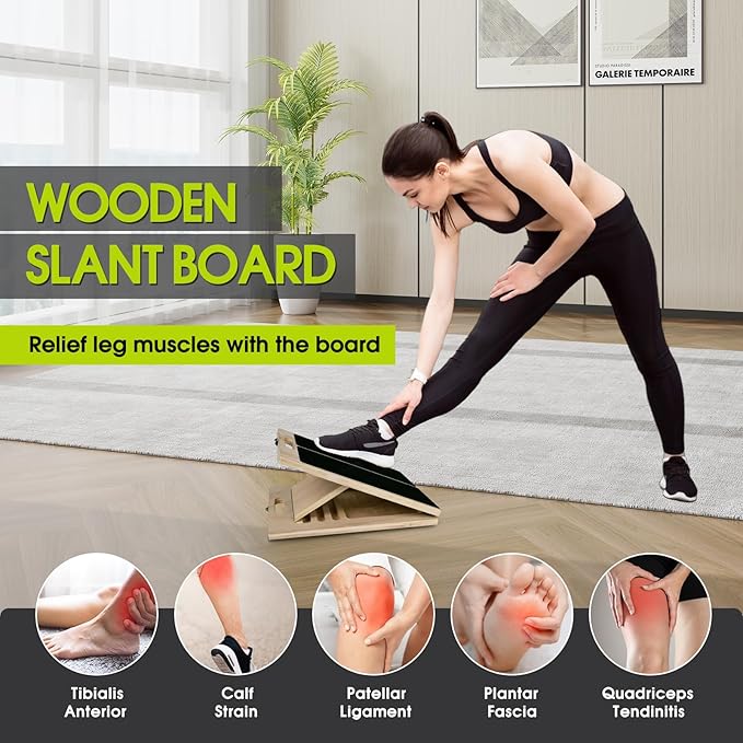 Portable Slant Board for Calf Stretching, 350 Lbs Weight Capacity, Adjustable Wooden Incline Board for Calf Stretcher, Physical Therapy Equipment for Leg, Knees, Heel, Ankle (Black)