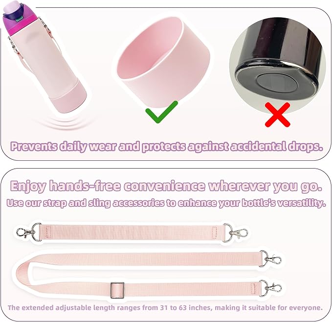 Silicone Boot Set for Owala Water Bottle 24 oz, 32 oz, 40 oz - Includes Non-Slip Sleeve, Shoulder Strap & Handle Strap, Perfect Owala Accessories, Fits Owala Tumbler, Owala FreeSip, Candy Coated