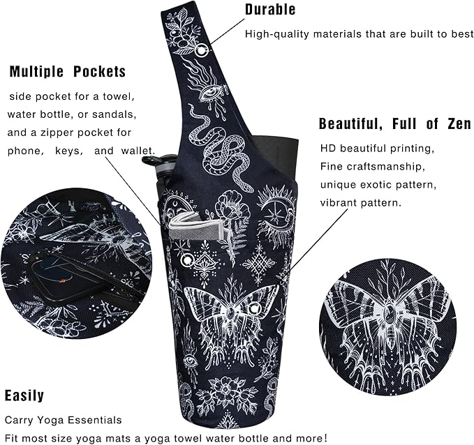 Fashion Printed Yoga Mat Bag with Large Side Pocket & Zipper Pocket Long Tote Yoga Bag Fit Most Size Mats - Holds More Yoga Accessories