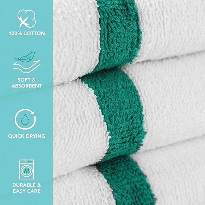 Arkwright White Bath Gym Towel - Case of 60 - Bulk 100% Cotton Soft Quick Dry Sweat Absorbent Hotel Quality Towels for Workout, Bathroom, Spa, Pool, 22 x 44 in, Green