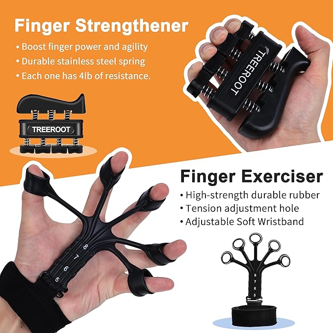 5 PCS Grip Strength Trainer Kits, Hand Gripper Strengthener, Forearm Strengthener, Forearm Exerciser, Finger Exerciser, Wrist Strengthener, Stress Relief Ball, Grip Ring