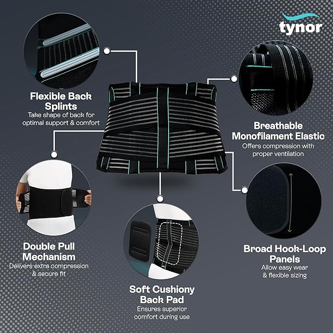 TYNOR Back Support Belt, Back Brace for Lower Back Pain,Breathable Lumbar Support Belt for Men & Women, Herniated Disc, Scoliosis & Lifting, Adjustable Straps with Lumbar Pad (Small, Premium Black)