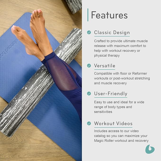 Balanced Body Magic Roller - Muscle Release Tool for Post-Pilates Workout or Physical Therapy, Stretching Tool, Swirlie Gray