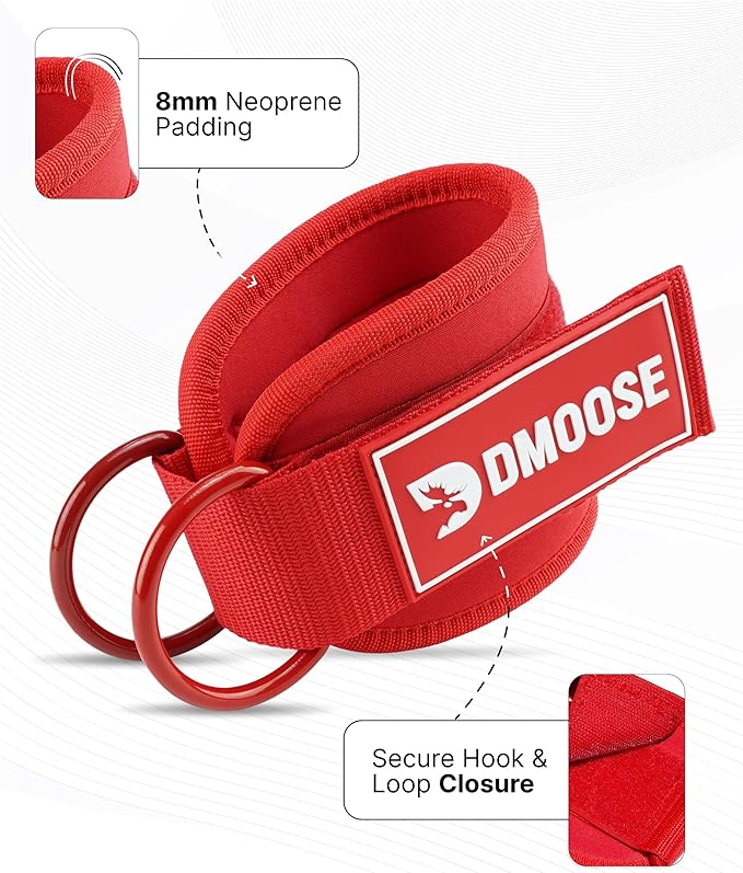 DMoose Ankle Strap for Cable Machine - One Size Fit with Premium Padding, Workout Kickback Ankle Cuffs, Ankle Bands for Working Out, Booty Workouts, Leg Extension, Hip Abductors & Lower Body Exercises