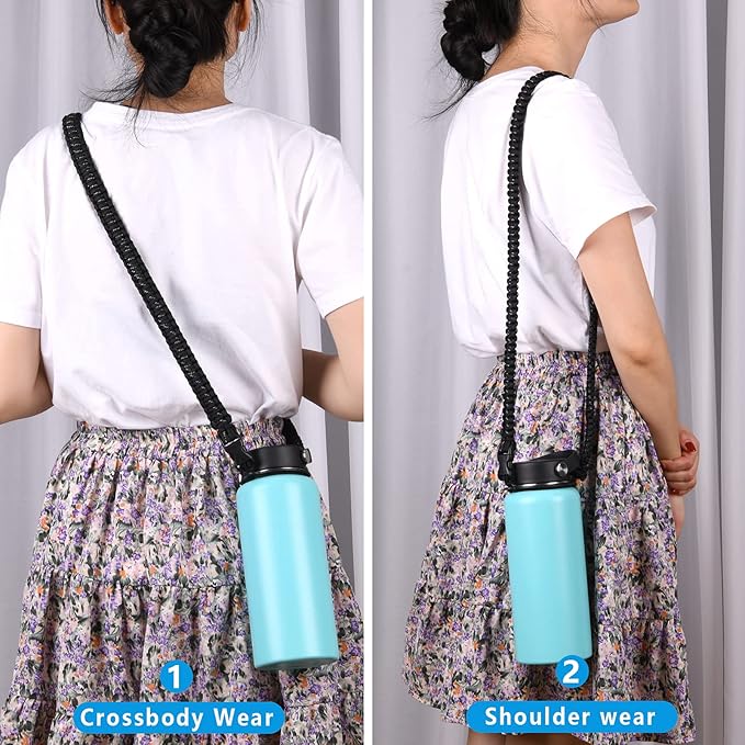 Wongeto Paracord Handle Carrier Holder with Shoulder Strap,Compatible with Hydro Flask Wide Mouth Water Bottles