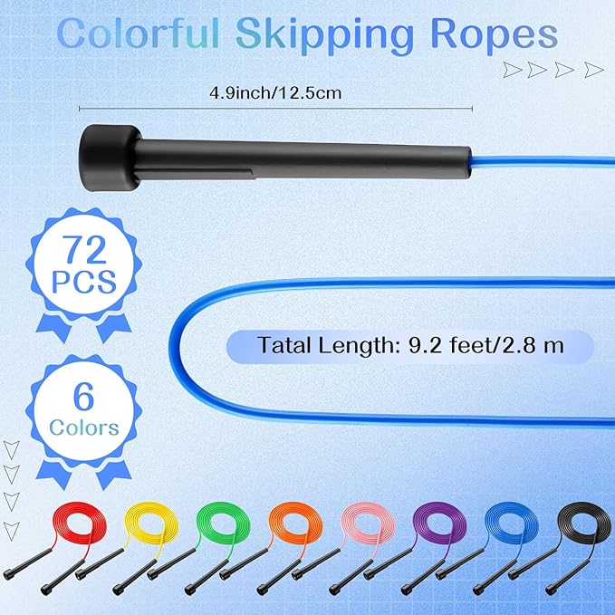 72 Pcs PVC Jump Ropes for Fitness 9.2 ft Adjustable Skipping Rope Versatile Unbreakable Speed Rope with Plastic Handles for Women Men Kids Endurance Training Cardio Exercise Workout
