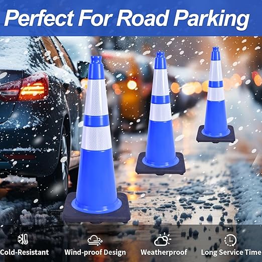 BESEA 4PACK 28 inch Traffic Safety Cones Blue Road Parking Cones 28" Heavy Duty Construction Cone Structurally Stable for Traffic Control at Public Place(4PCS)