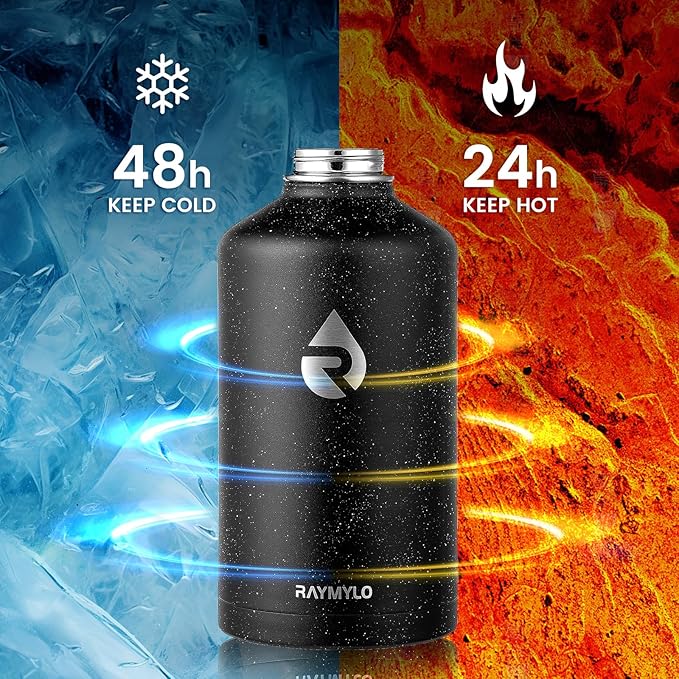 128oz Insulated Water Bottle, Triple Wall Vacuum Stainless Steel Water Bottles - Keeps Cold 48H, Reusable One Gallon Flask Jug for Gym, Sports, Camping, Hiking,Travel, Starry Sky-Black