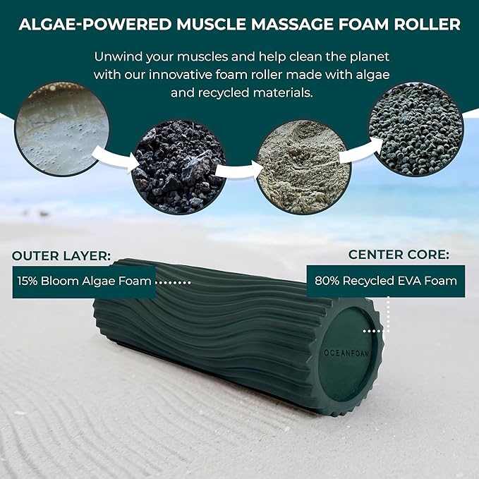 Oceanfoam Tidal Roller - Hunter - Muscle Massage Foam Roller for Back Pain & Stretching - Firm and Ergonomic Wide Wave Textured - Yoga, Athletics, & Wellness - Full Size, 20" x 5"