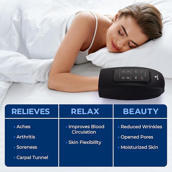 SereneLife Hand Massager with Heat and Compression, Cordless Comfort Auto-Roller Kneading Massage, Large LCD, 3 Airbags, 6 Modes, 6 Intensities, 3 Heat Settings for Relaxation